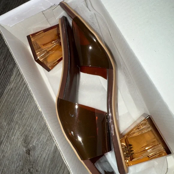 Square toed Brown Women's Slide Heels - Picture 2 of 7